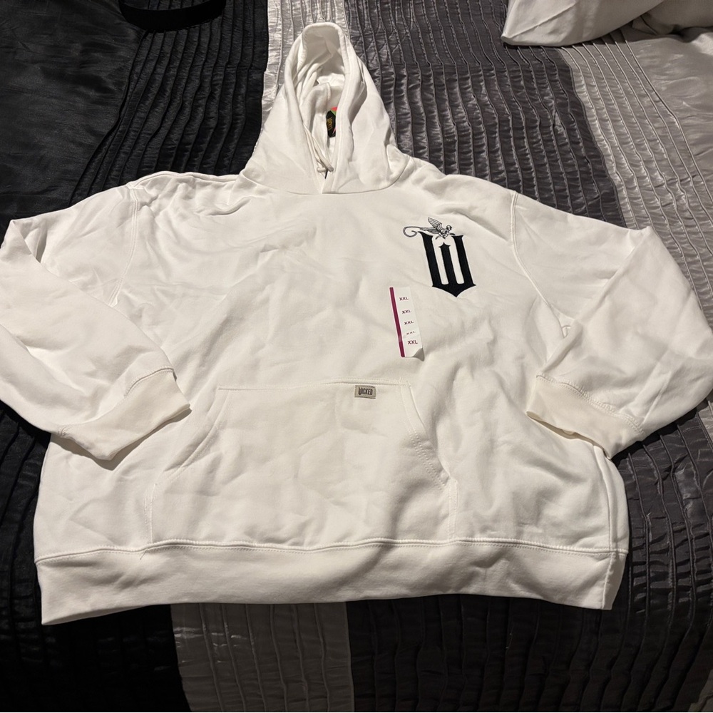 White Hoodie with Wicked Logo